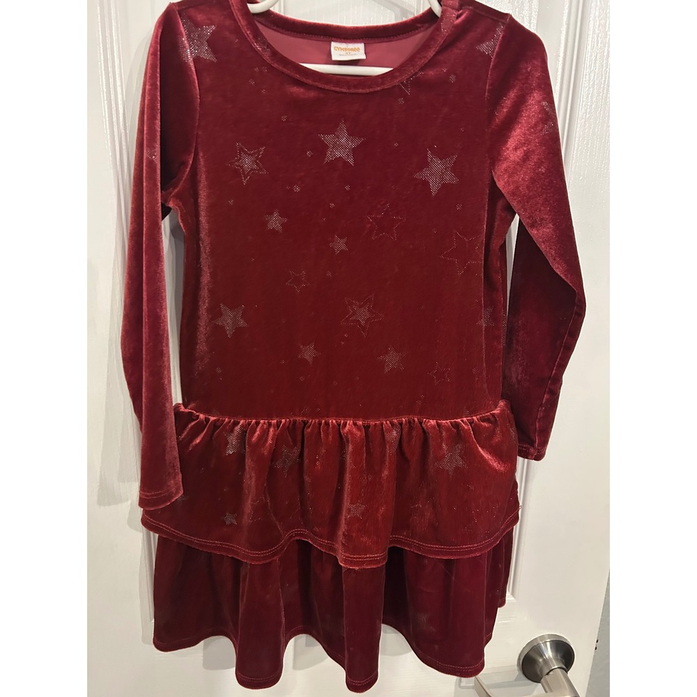 Gymboree Girls Burgundy Velvet Star Print Tiered Ruffle Holiday Dress 4T k7080